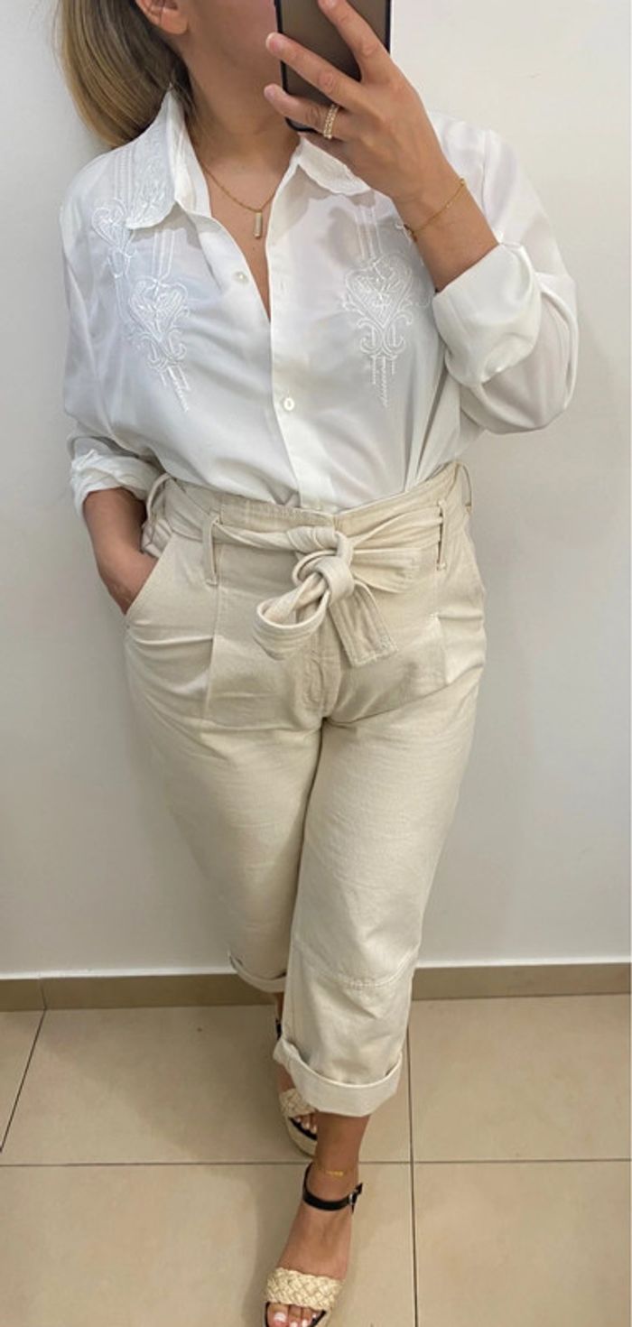 Chemise chic blanche vintage  avec broderie taille 46 - photo numéro 4