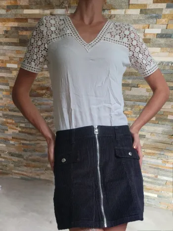 Blouse blanche manches dentelle courtes 123 36