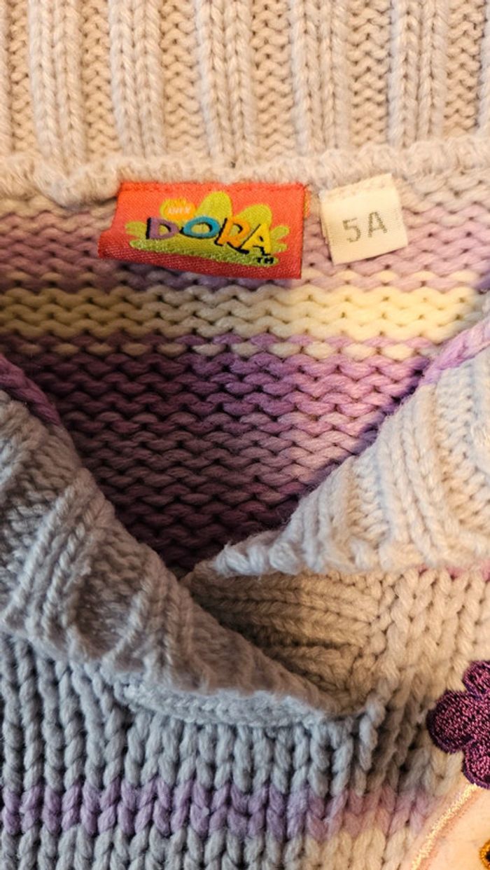 Pull fille à col montant mauve ligné blanc, bleu, manches longues, Dora, 5 ans - photo numéro 5