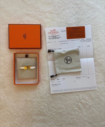Bracelet Hermès Clic H - Taille PM - Blanc/Or - Très bon état avec boîte et facture