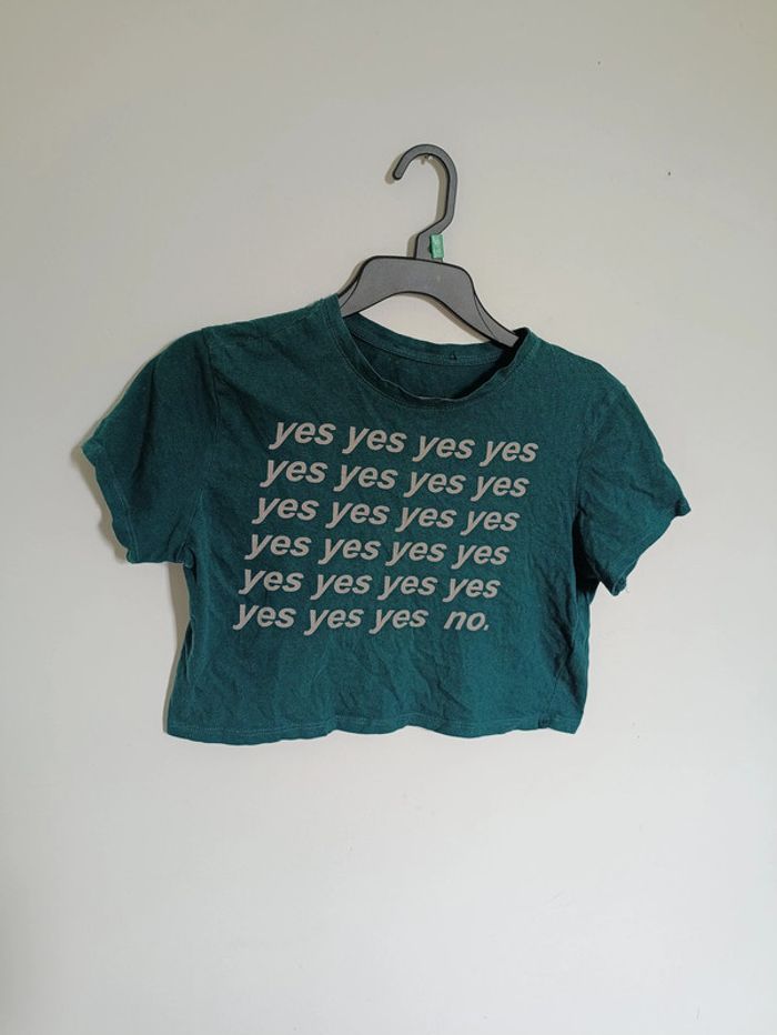 Crop t-shirt vert "yes yes yes no" vintage cute