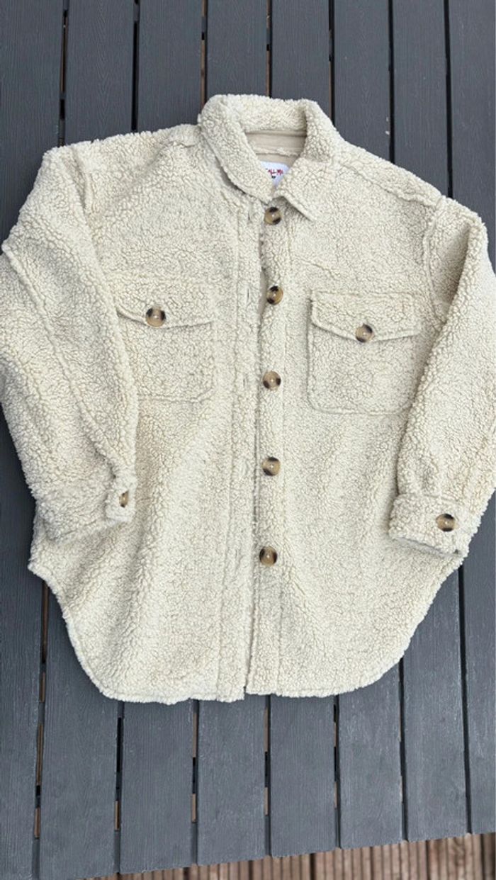 Veste chemise en laine synthétique beige crème Jennyfer taille M - photo numéro 2