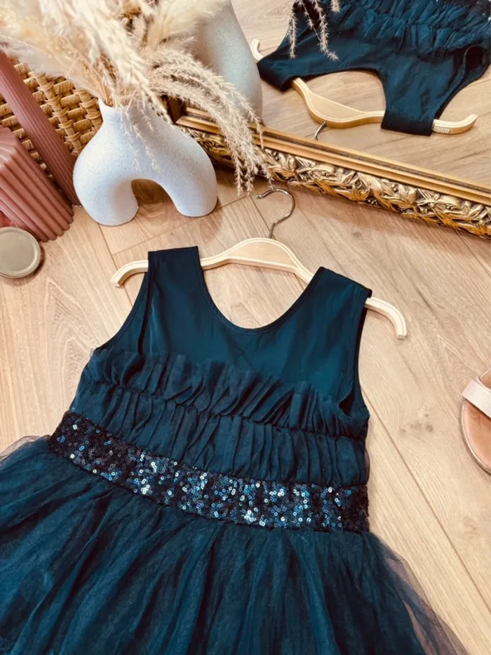 Taille 10 ans robe créateur fille TAO bleu marine * sequins et tulle * 🌸 - photo numéro 2