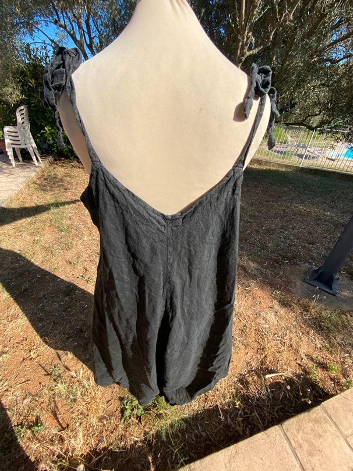 Salopette ample  originale  en lin noir, over size taille unique - photo numéro 15