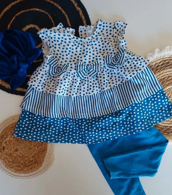 Ensemble bébé débardeur à noeud tee-shirt manches courtes et legging mi saison printemps été automne