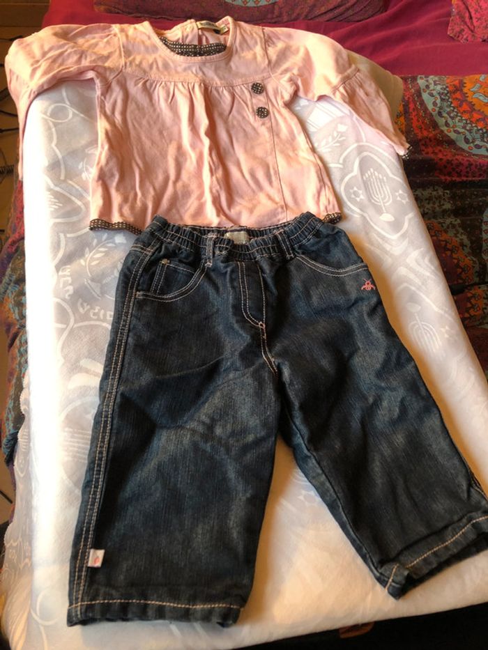 Ensemble tee shirt manches longues jean fille taille 12 mois