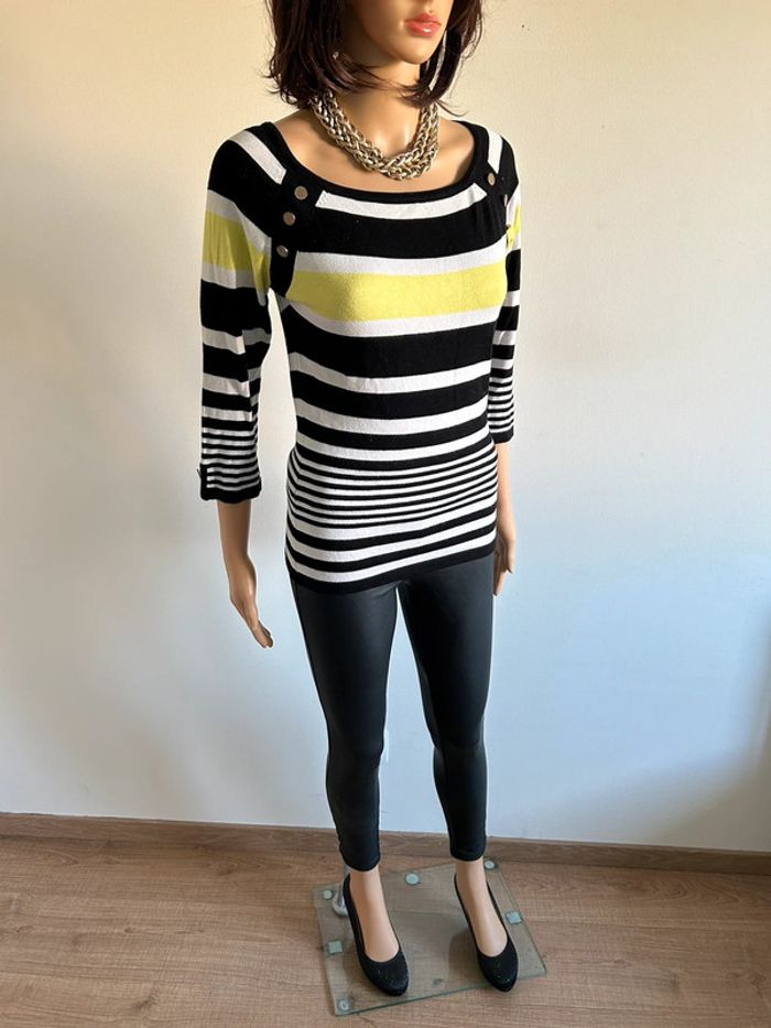 Pull rayé avec manches 3/4 Morgan taille S bon état - photo numéro 4