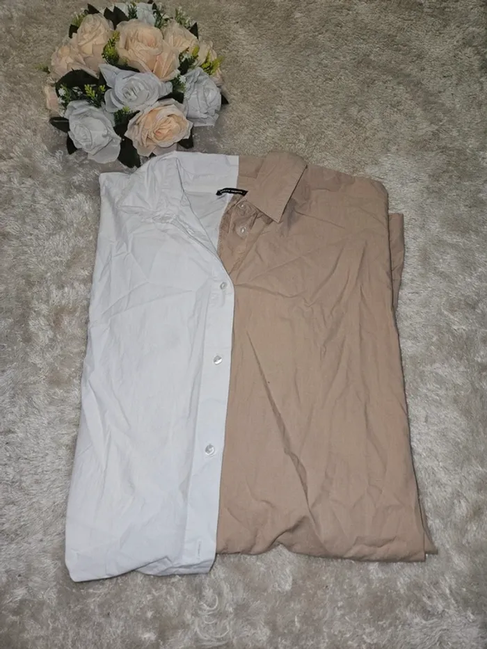 Chemise longue blanche et beige - photo numéro 2