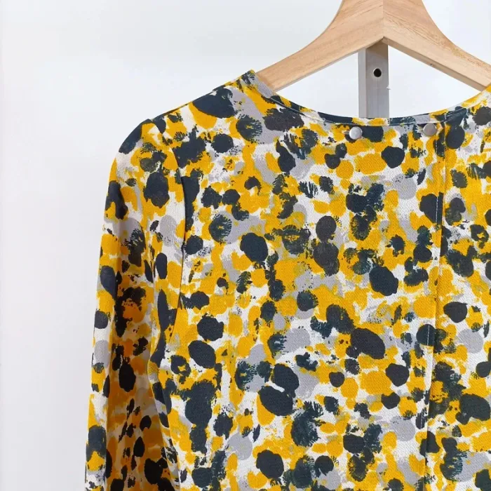 Blouse jaune fleurie débardeur superposé – manches longues, dos ouvert, M A1070 - photo numéro 8
