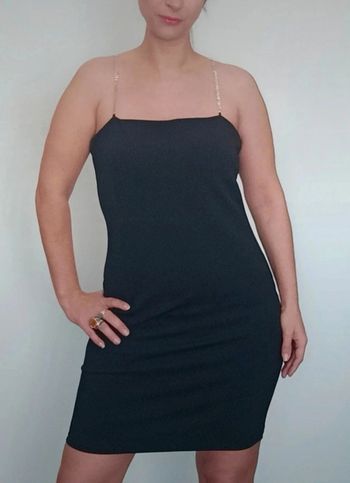 Petite robe noire chic bretelles argentée taille 40