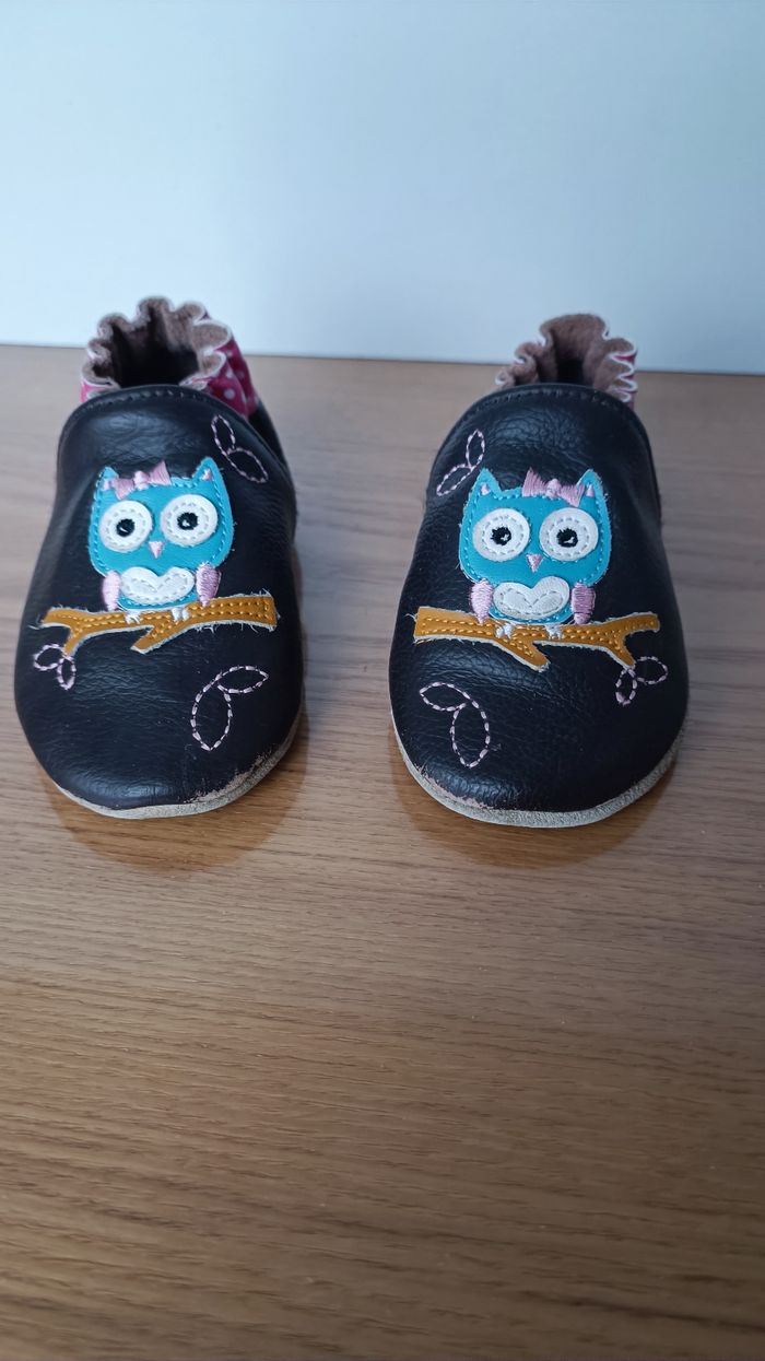 Lot 2 chaussons cuir Rose et Chocolat 6-12mois - photo numéro 7