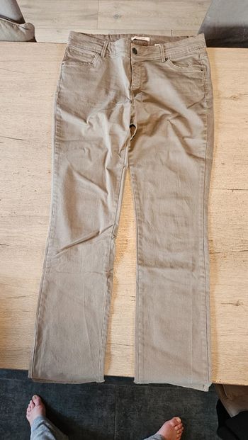 Pantalon stretch slim, beige foncé, Camaïeu, 44, nickel