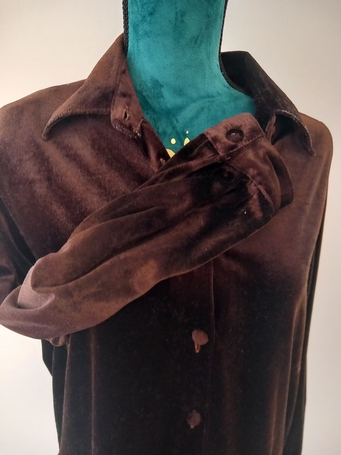 Chemisier vintage velours marron brillant - photo numéro 3