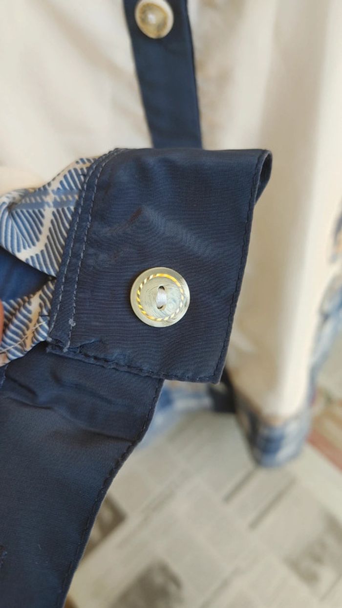 Chemise fluide manche longue vintage couleur bleu blanc bouton doré - photo numéro 6