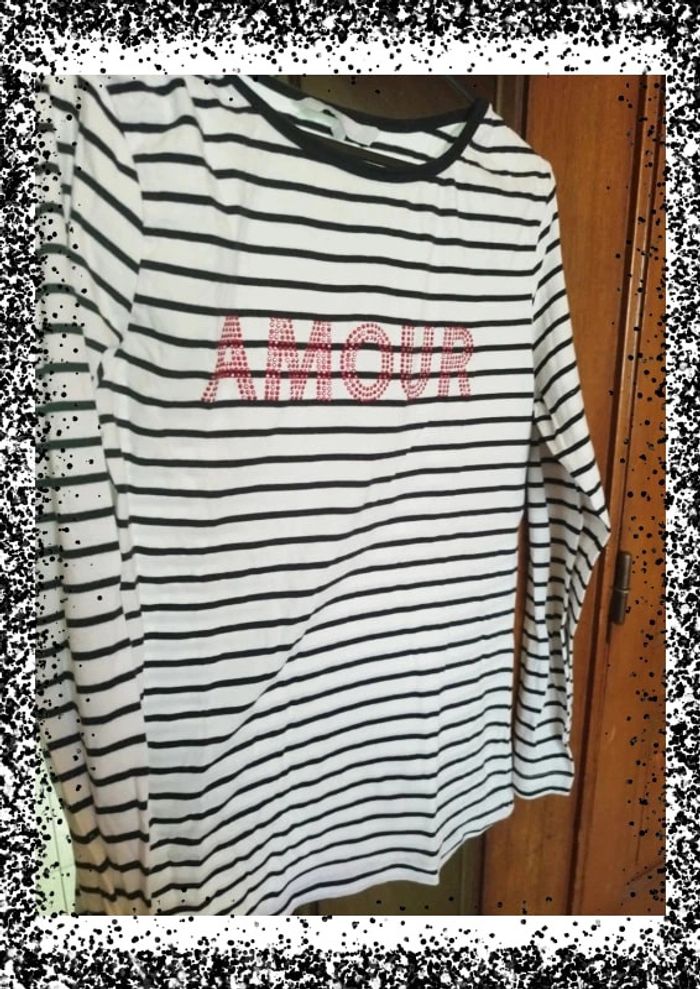 T-shirt blanc à rayures Amour taille M/L - photo numéro 6