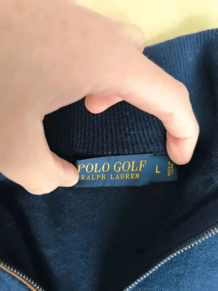 Magnifique pull quart zip laine mérino Ralph Lauren Polo Golf marine logo blanc homme L US Open 2015 - photo numéro 5