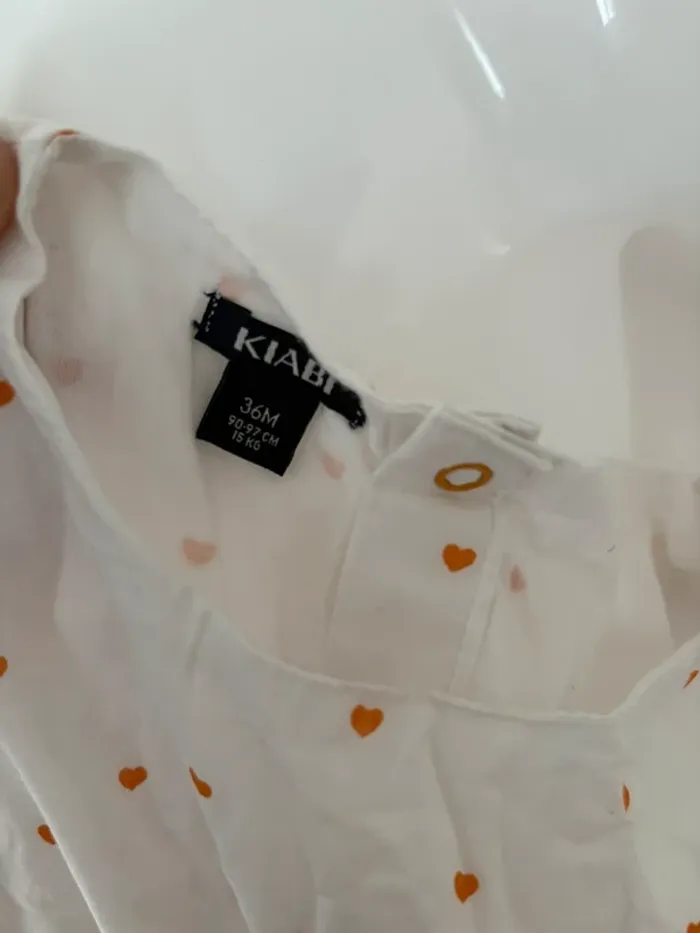 Robe Kiabi 36 mois – Blanc & Moutarde à Cœurs – Très bon état - photo numéro 3