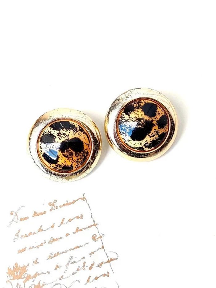 paire de boucles d'oreilles vintage made in germany, à clip, imprimée léopard - photo numéro 6