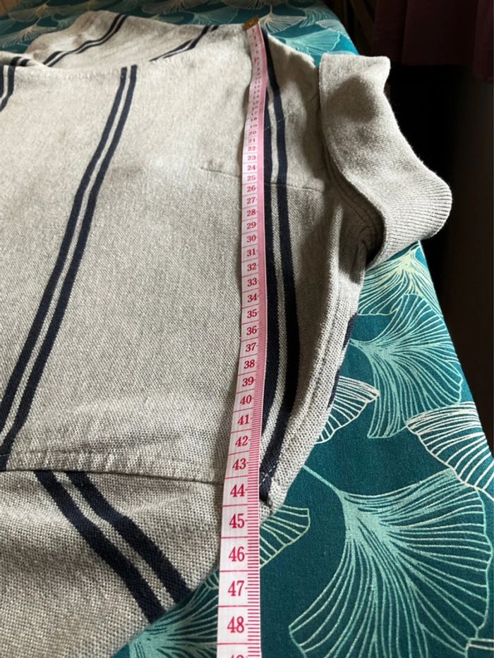 Polo gris à rayures bleues marine pour homme Tommy Hilfiger taille M 033 - photo numéro 5