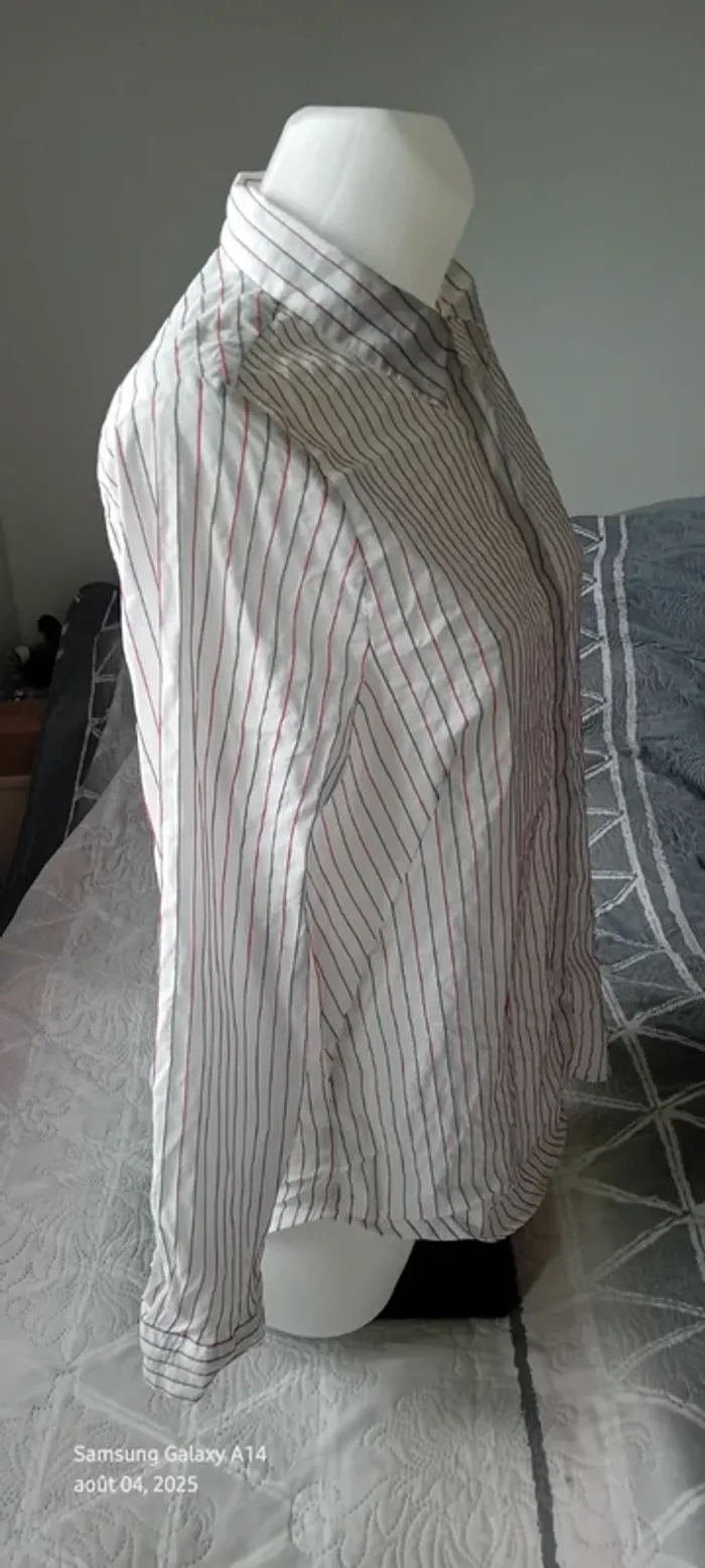 Chemise longue manches longues avec rayures bleu blanc rouge blanche femme 44 phildar - photo numéro 3
