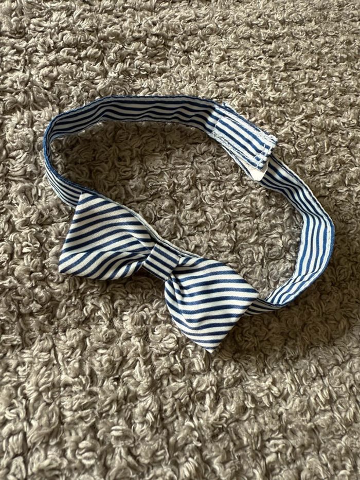 Noeud papillon blanc rayé bleu (3mois)