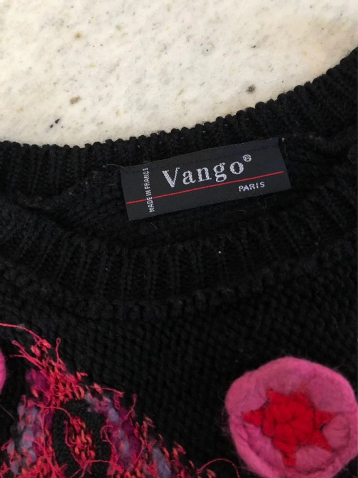 Joli pull noir et rose vintage Vango L - photo numéro 5
