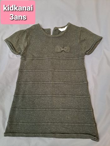 robe noire 3ans neuf sans étiquette tissu irisé fils argenté noeud kidkanai 3ans