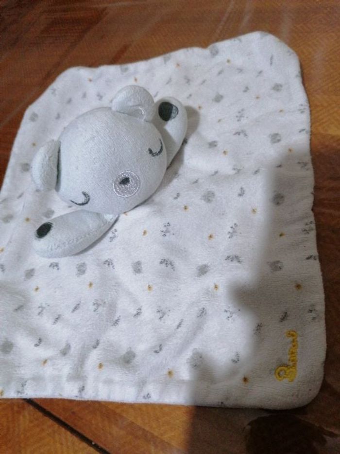 Doudou plat tête de panda blanc et gris siplex