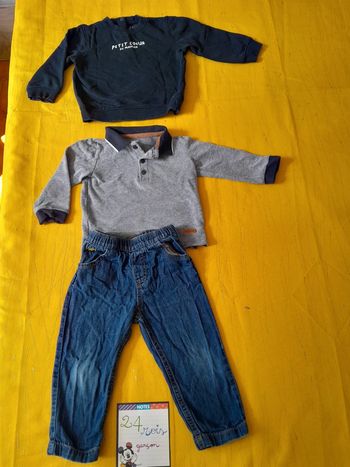 Tenue habillée : 3 pièces 24 mois Polo + Jean + sweat