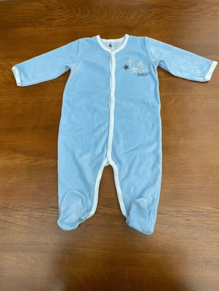 Pyjama petit bateau molletonné bleu ciel 12 mois - photo numéro 2