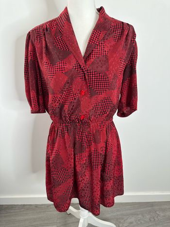Robe à carreaux rockabilly psychédélique rouge bordeaux et noire Épisode Vintage T38 M