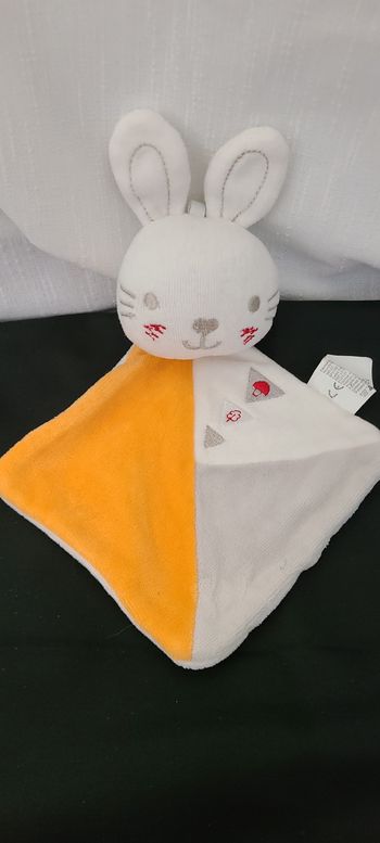 Doudou plat lapin blanc orange gris SIPLEC