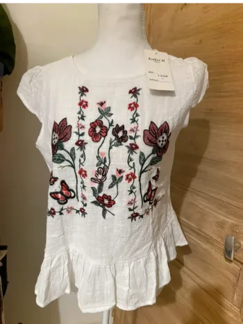 Blouse Blanche Esther H Paris Broderie Florale - Neuf !