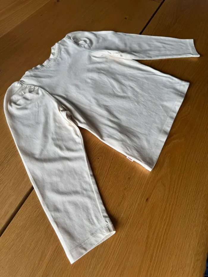 Tenue 2 pièces, tregging jeans pailleté bleu denim et top ML beige cœur sequins - Taille 4 Ans - photo numéro 10