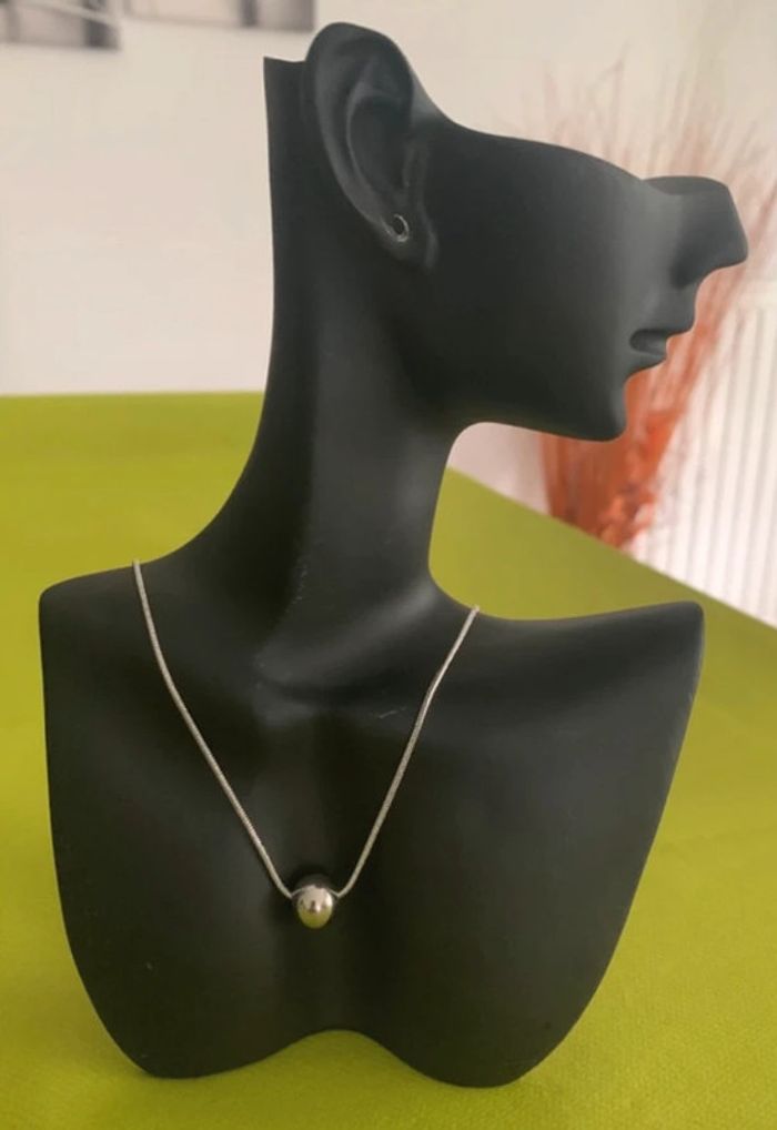 Collier perle en acier inoxydable argenté - photo numéro 3
