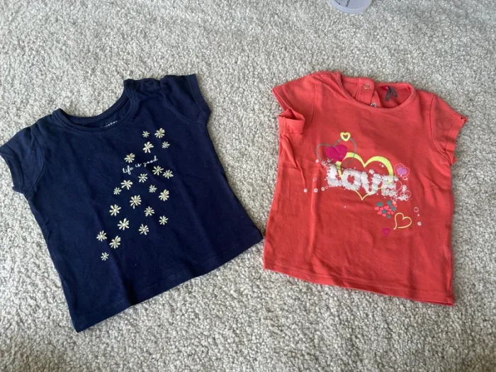 Lot de 2 tee-shirts à manches courtes été bébé fille - 12 mois - orchestra et primark