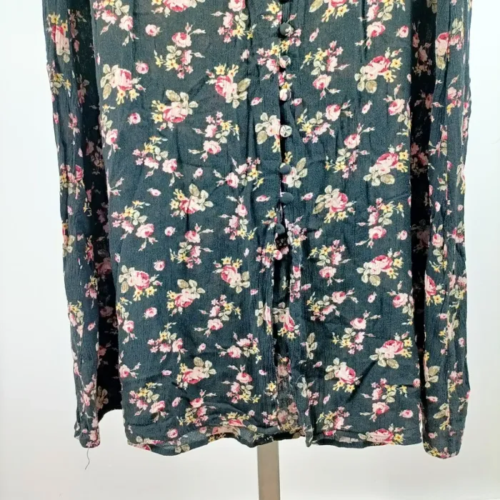 Jupe midi fluide fleurie boutonnée noir rose taille 40 bohème romantique A1446 - photo numéro 3