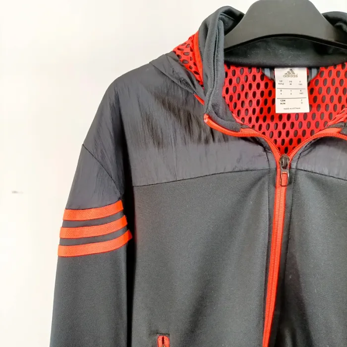 Veste à capuche Adidas grise noire et rouge bandes logo sport streetwear sport homme M A1525 - photo numéro 4