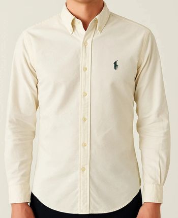Chemise Ralph Lauren Classic Fit Vintage Blanc Cassé Logo Vert – Taille M