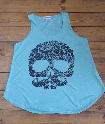 Débardeur Bleu Turquoise Crâne mexicain imprimé Flamand rose