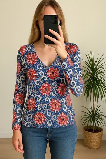 Pull col v imprimé en coton bio taille S - Monoprix