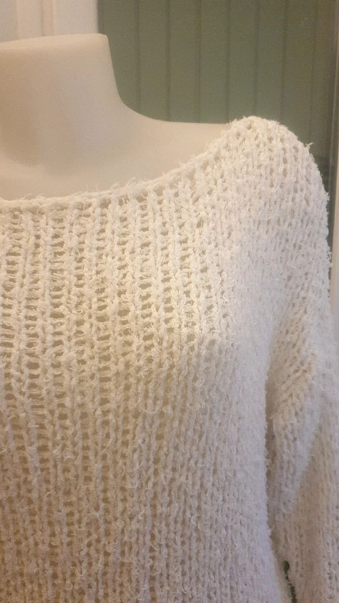 Pull ajouree blanc casse T U - photo numéro 3