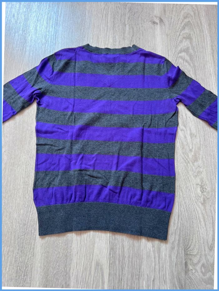 Pull femme fin col V Nautica avec logo brodé Violet et Gris Taille S - photo numéro 3