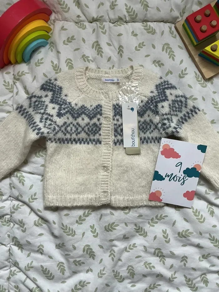gilet crème dessin bleu très chaud 9 mois bout'chou - photo numéro 2