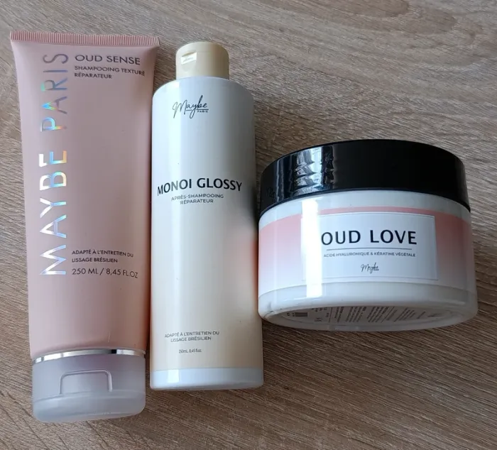 Gamme Maybe paris Monoï et Oud sense schampoing + aprés schampoing + masque