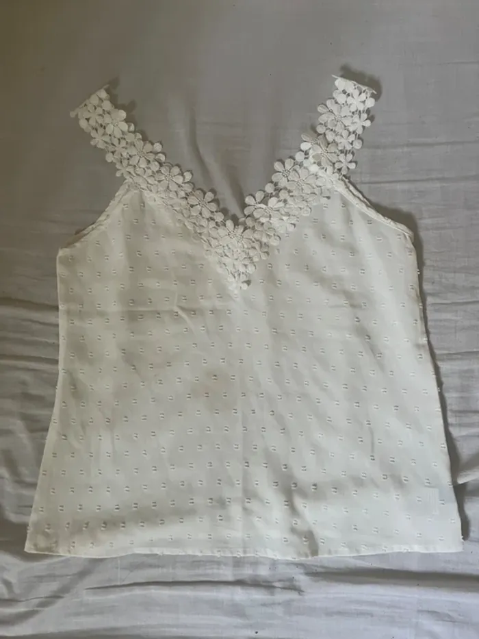 Débardeur blanc fleurs et pois M