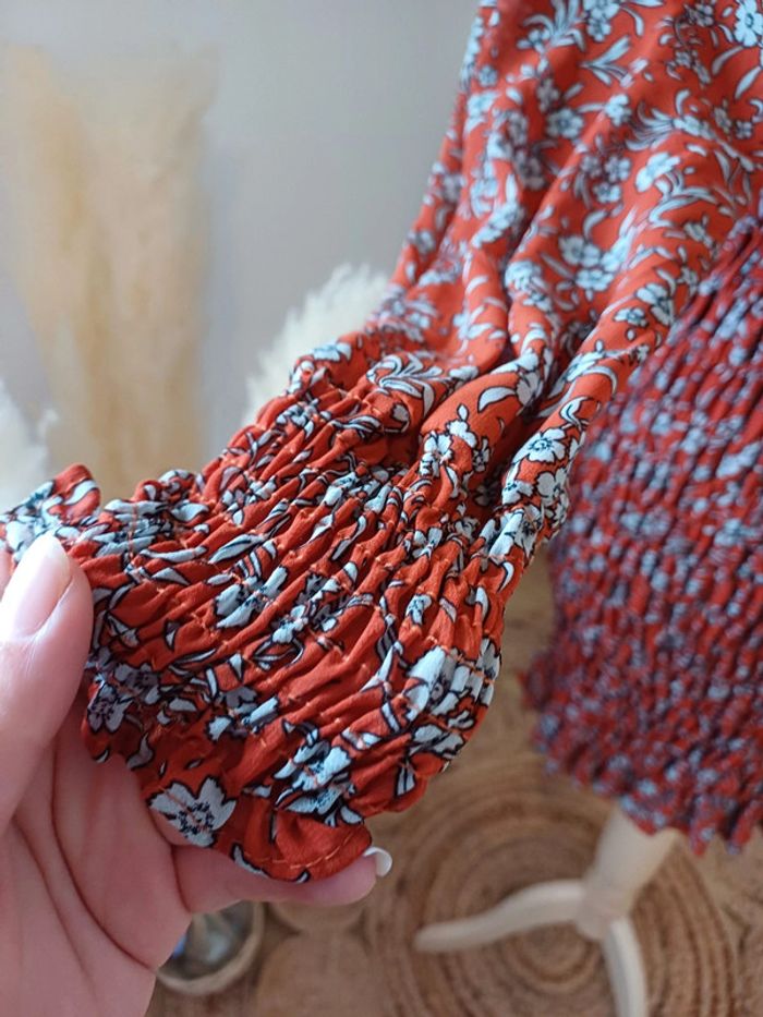 Robe Fleurie smockée couleur rouille/brique Jus de Pom taille S 36 - photo numéro 4