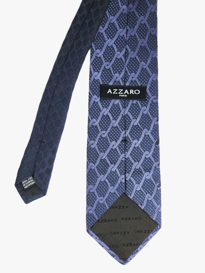 Cravate Azzaro en Soie - Bleu Marine Micro-Motif - photo numéro 2