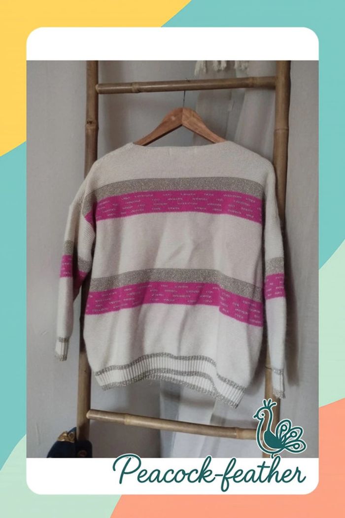 Pull rayé beige rose doré TU - photo numéro 7