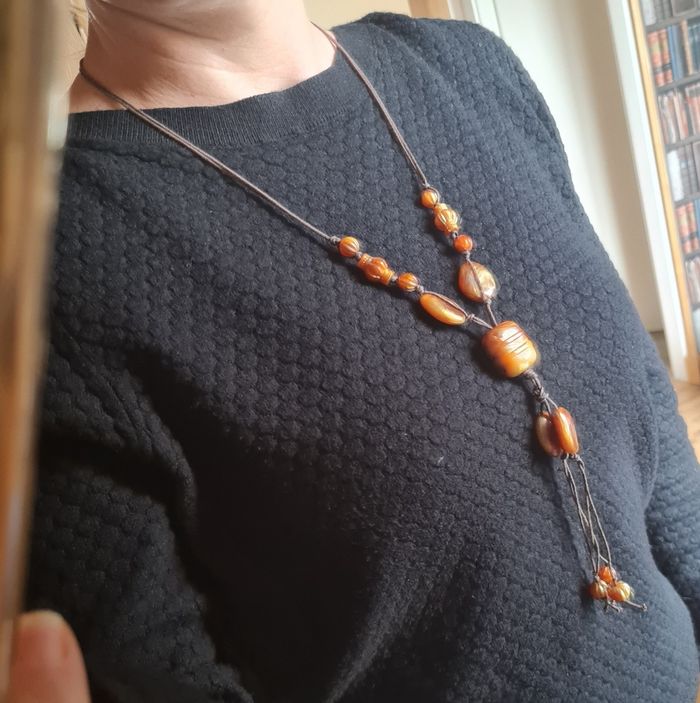 Collier bohème ambre – pendentif artisanal, style ethnique - photo numéro 2